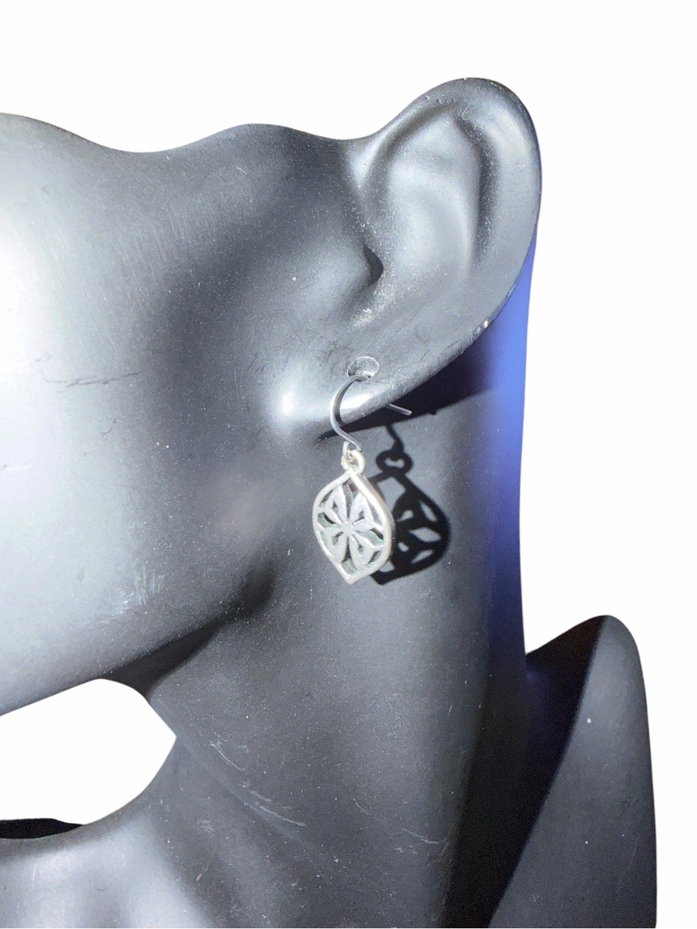 Vintage Pewter Floral Cutout Drop Earrings - Women Jewelry
